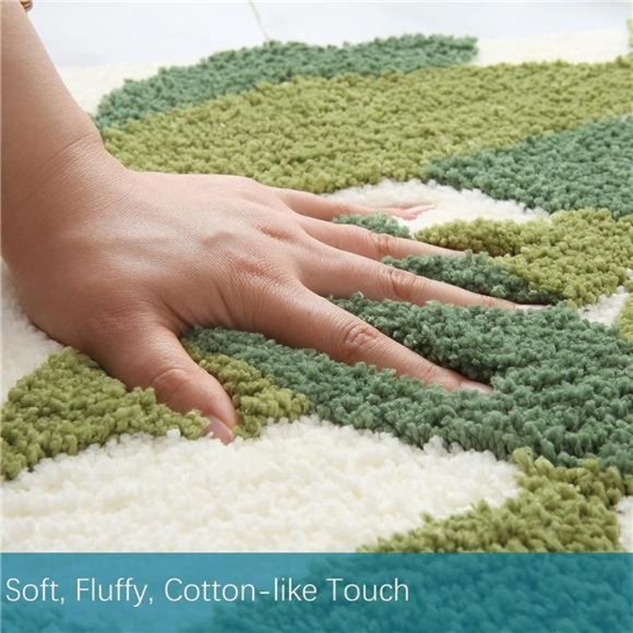 Bathroom Rugs - Green Bath Rug Non Slip Back Water Absorbent Leaves Plush - Picture 5 of 6
